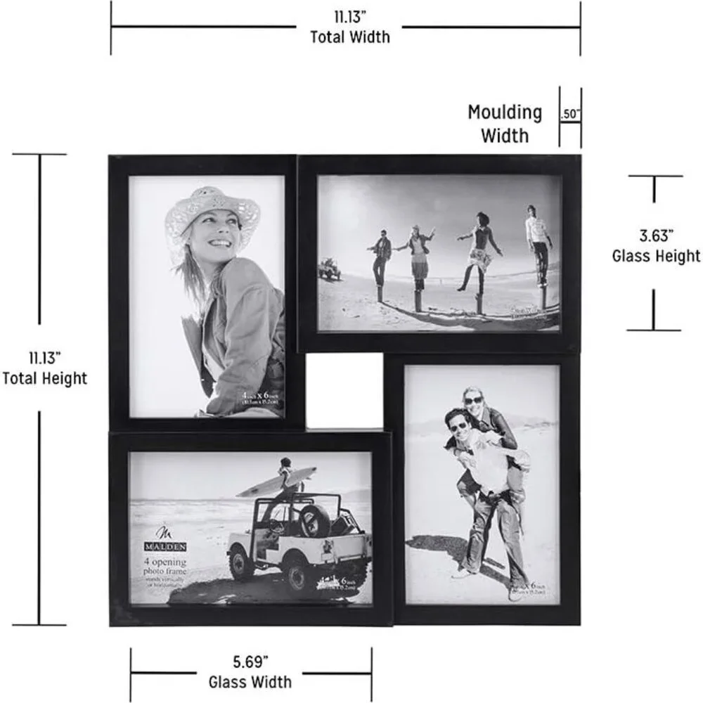 Sleek 4-Opening Black Matted Frame - Displays Four 4x6 Photos Effortlessly